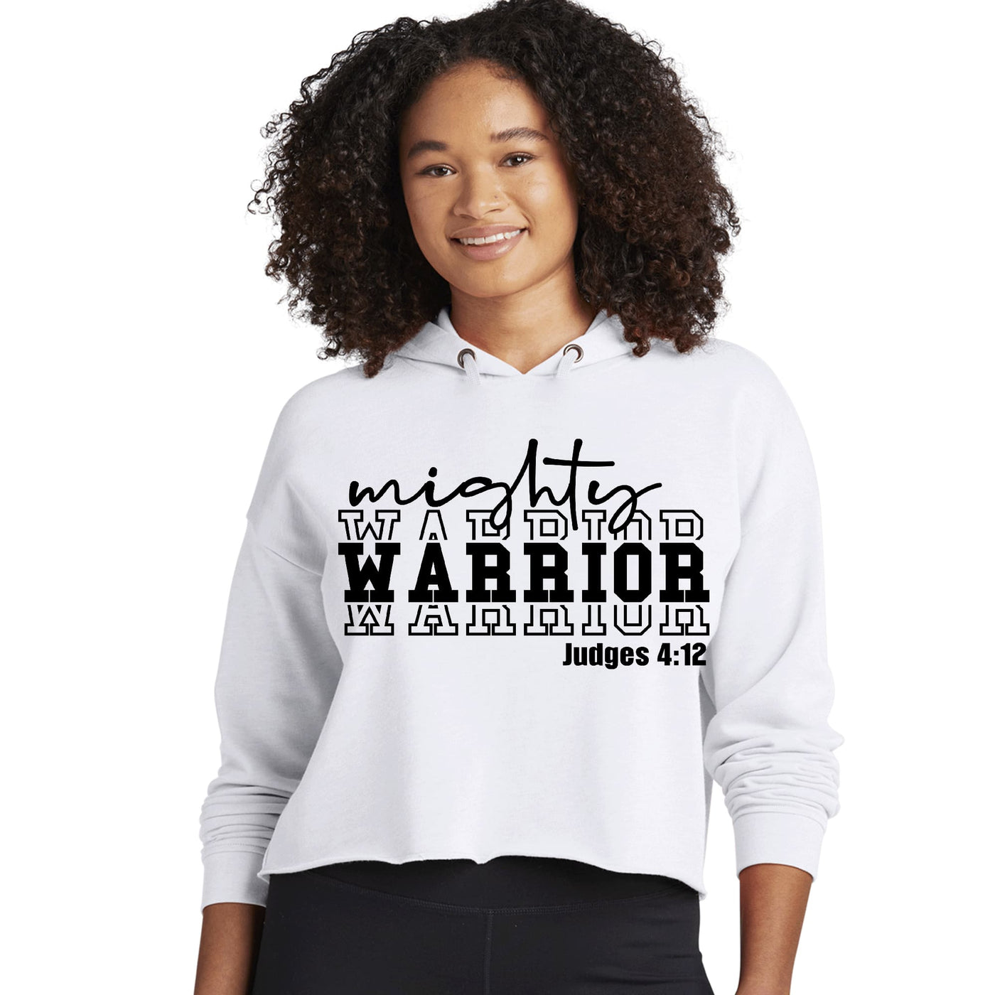 Womens Cropped Performance Hoodie Mighty Warrior Black Illustration - Womens