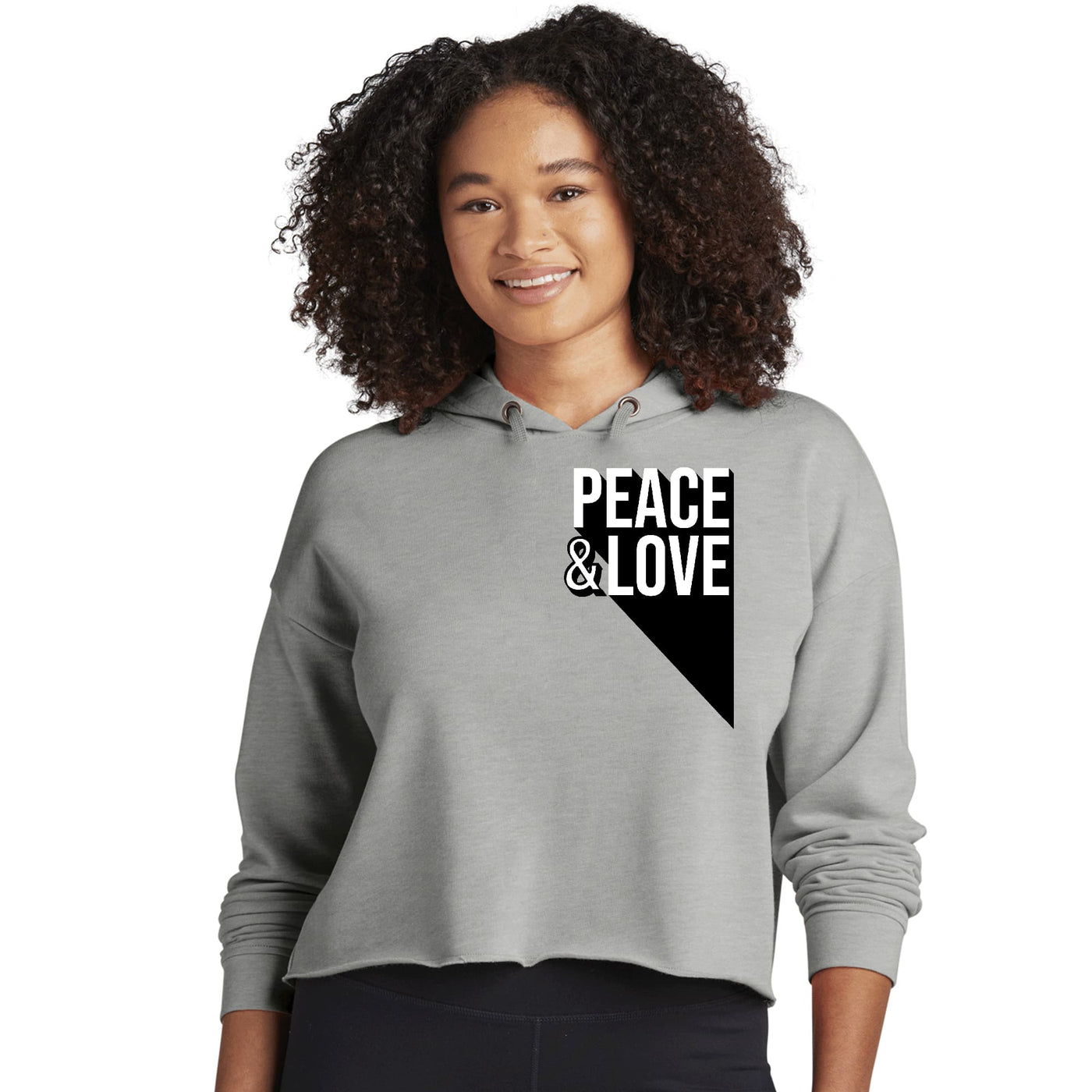 Womens Cropped Performance Hoodie Peace And Love Duo Illustration - Womens