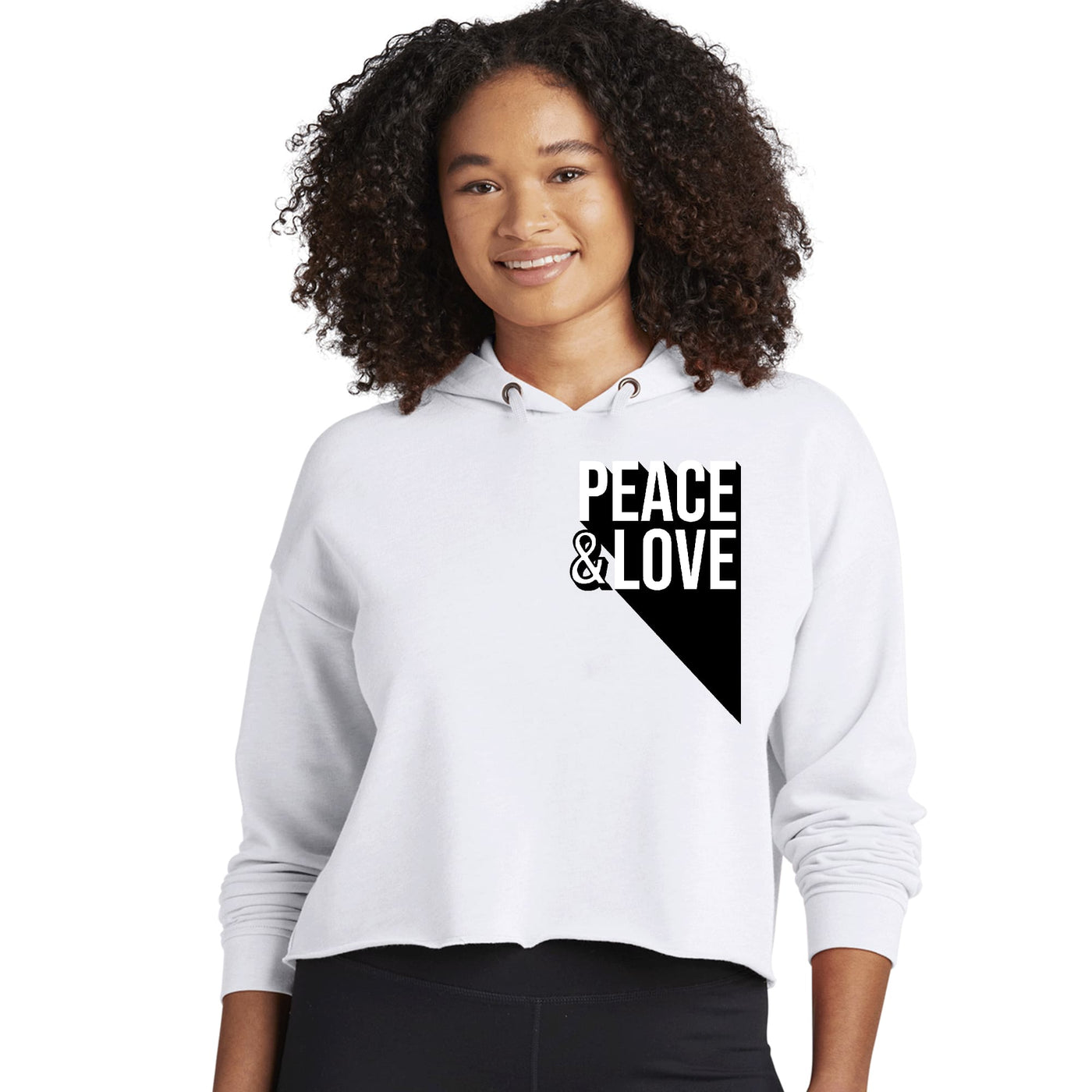 Womens Cropped Performance Hoodie Peace And Love Duo Illustration - Womens