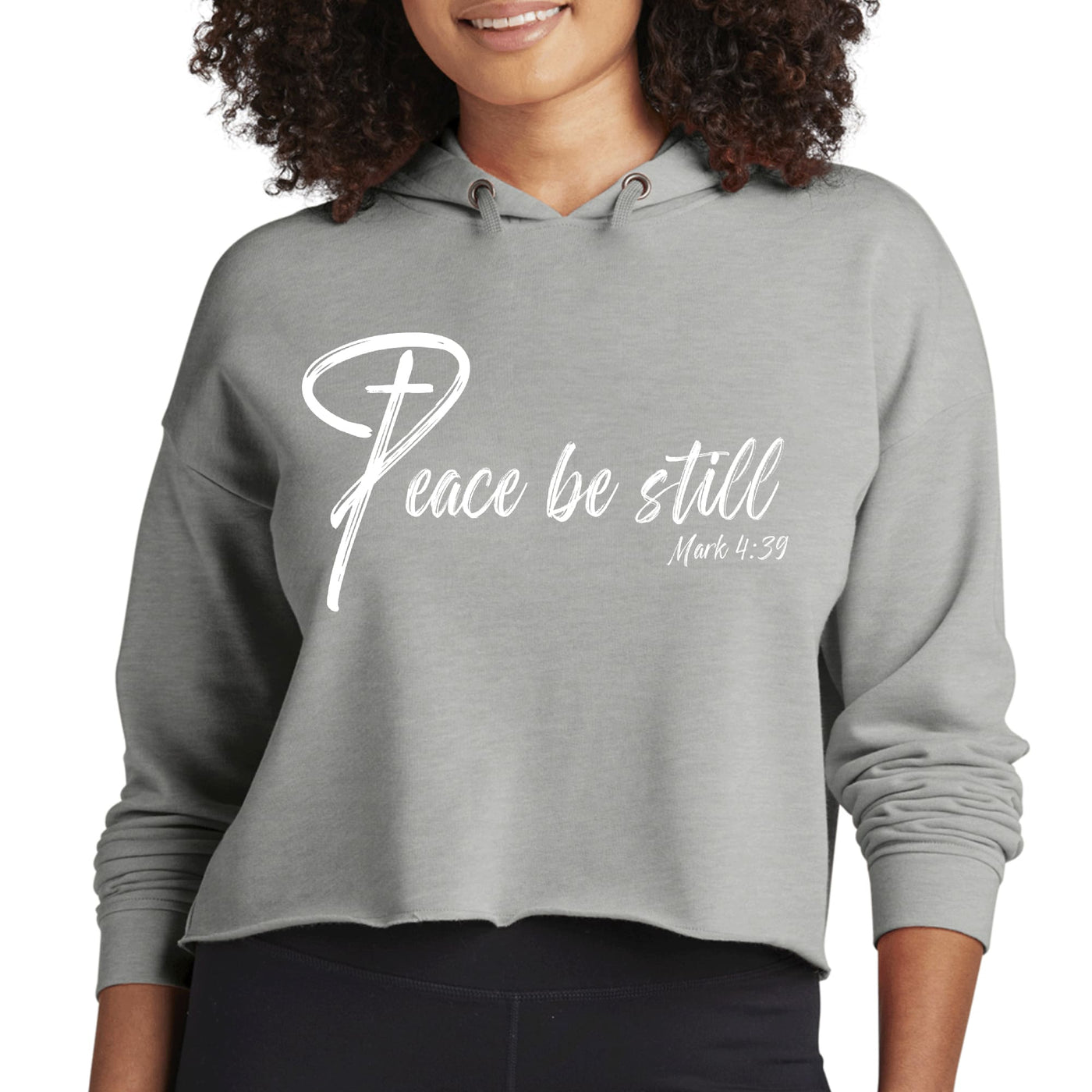 Womens Cropped Performance Hoodie Peace Be Still Inspirational - Hoodies