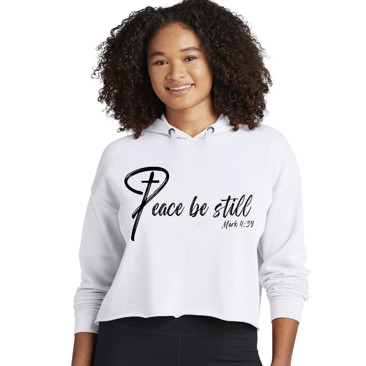Womens Cropped Performance Hoodie Peace Be Still Inspirational - Womens