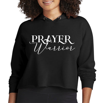 Womens Cropped Performance Hoodie Prayer Warrior Script Style - Hoodies