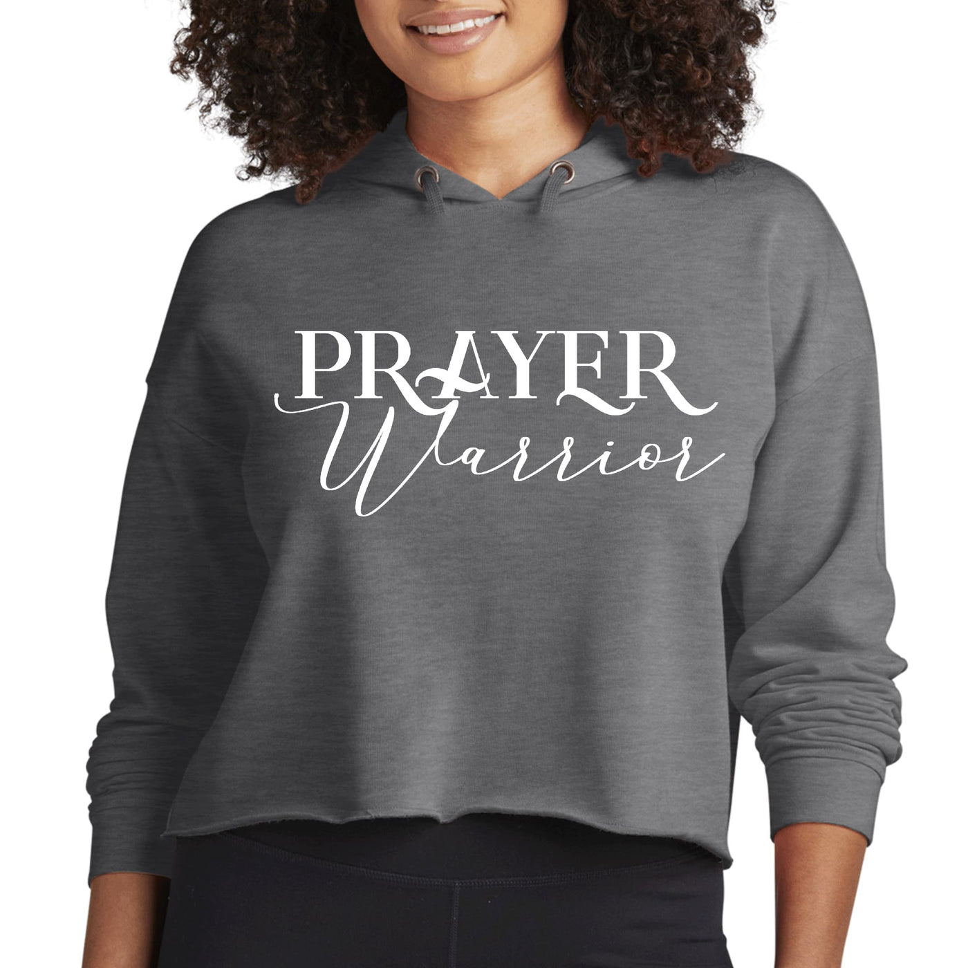 Womens Cropped Performance Hoodie Prayer Warrior Script Style - Hoodies