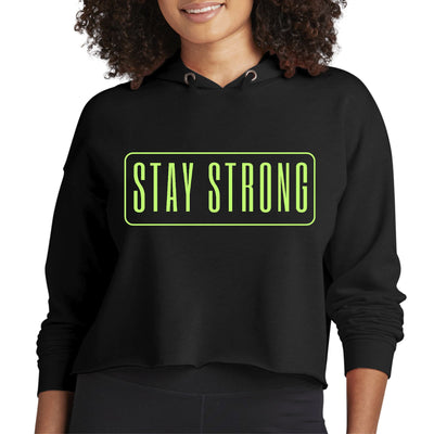 Womens Cropped Performance Hoodie Stay Strong Neon Print - Hoodies