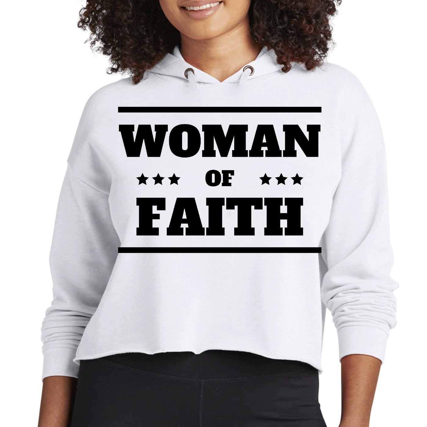 Womens Cropped Performance Hoodie Woman Of Faith Black Illustration - Womens