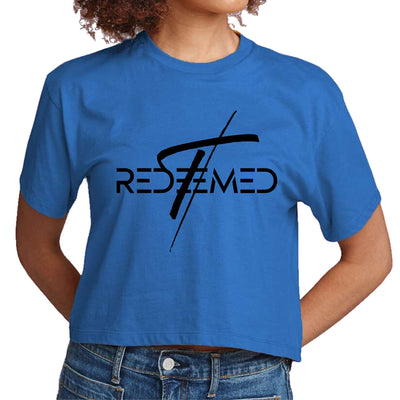 Womens Cropped T-shirt Redeemed Cross Black Illustration - Womens | T-Shirts