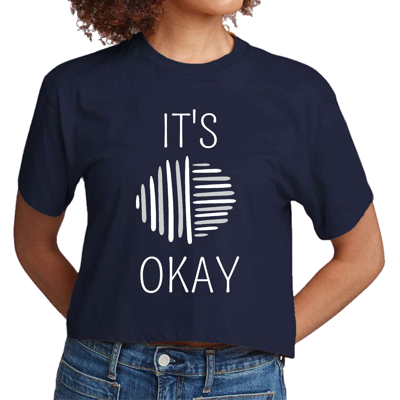 Womens Cropped T-shirt Say It Soul Its Okay Grey And White Line Art - Womens