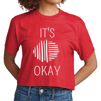 Womens Cropped T-shirt Say It Soul Its Okay Grey And White Line Art - Womens