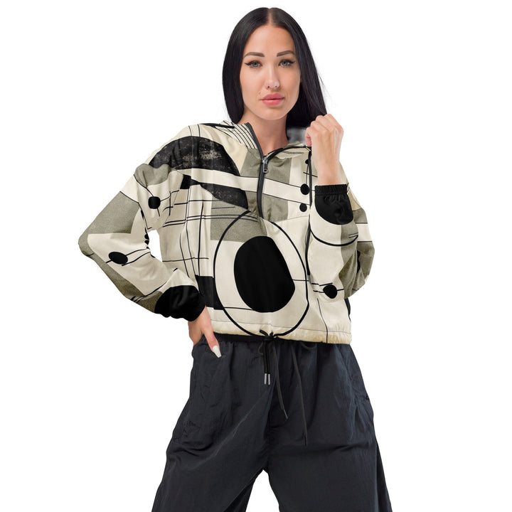 Womens Cropped Windbreaker Jacket Abstract Black Beige Brown - Womens | Jackets