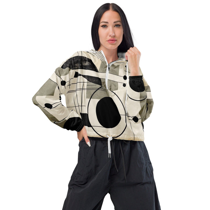 Womens Cropped Windbreaker Jacket Abstract Black Beige Brown - Womens | Jackets