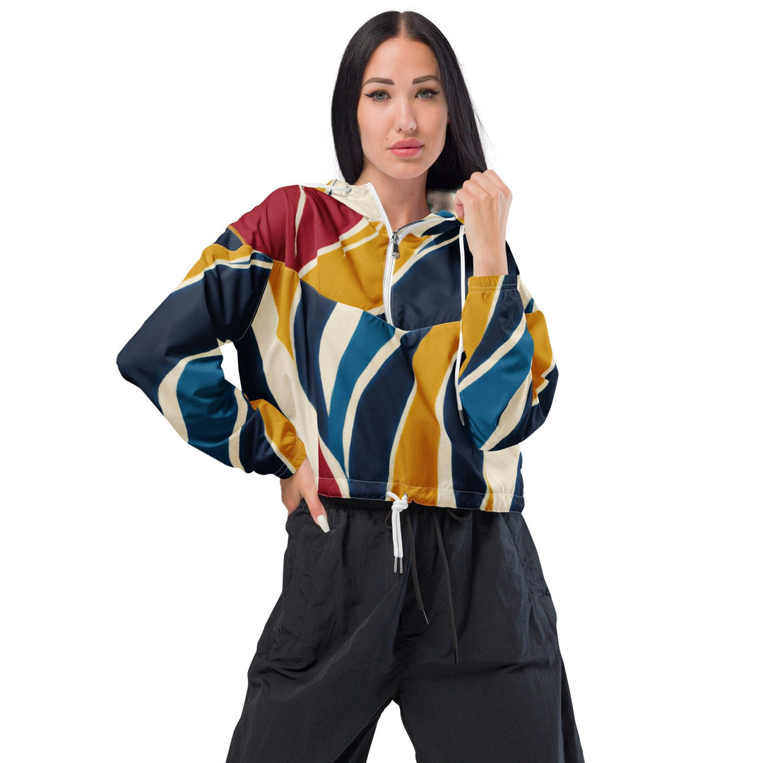 Womens Cropped Windbreaker Jacket Abstract Multicolor Swirl Line