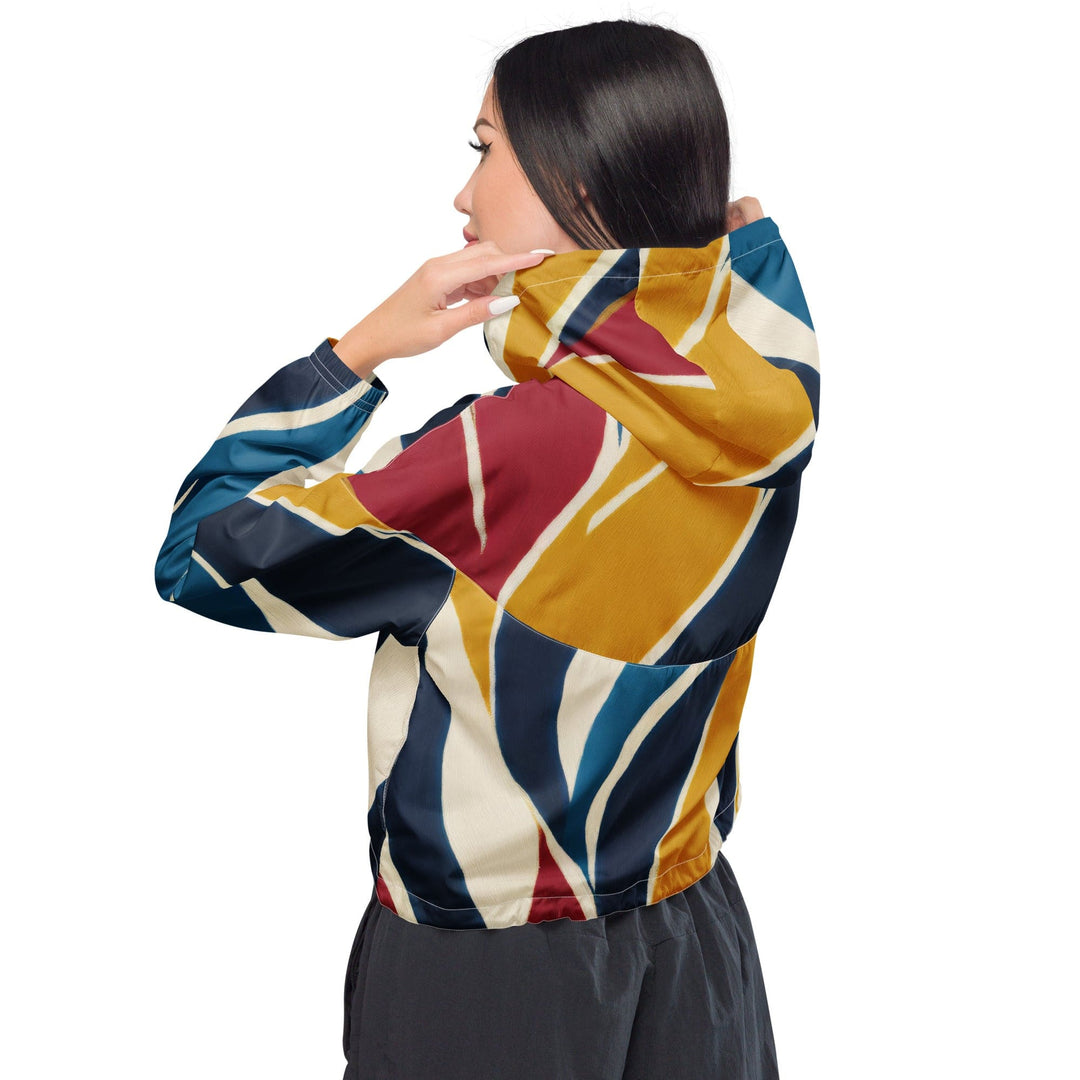 Womens Cropped Windbreaker Jacket Abstract Multicolor Swirl Line