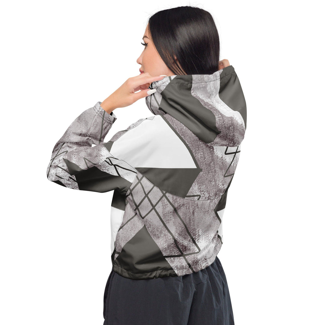 Womens Cropped Windbreaker Jacket Ash Grey and White Triangular