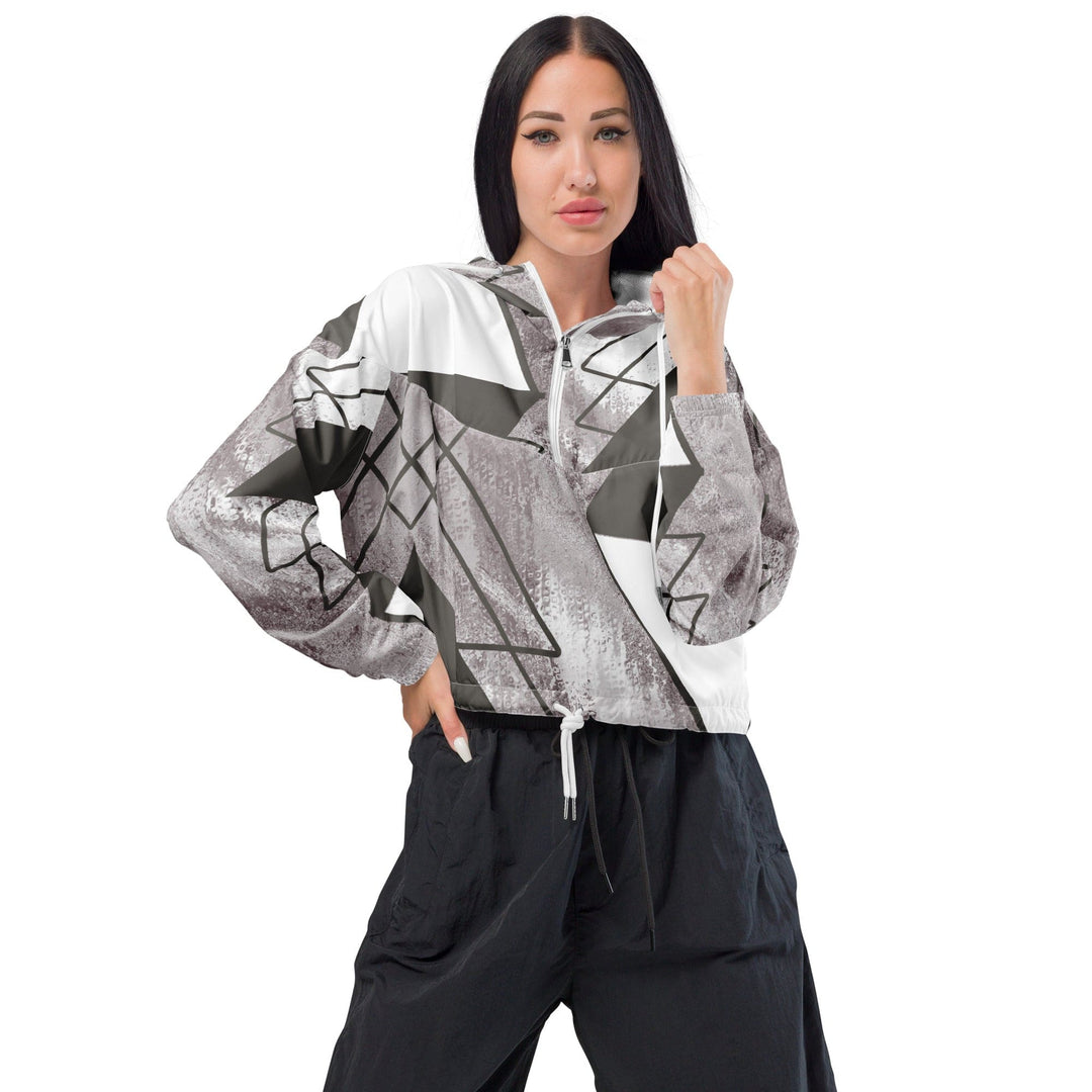 Womens Cropped Windbreaker Jacket Ash Grey and White Triangular