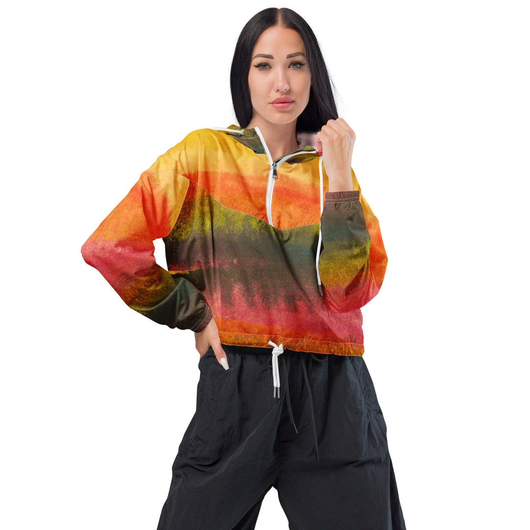 Womens Cropped Windbreaker Jacket Autumn Fall Watercolor Abstract