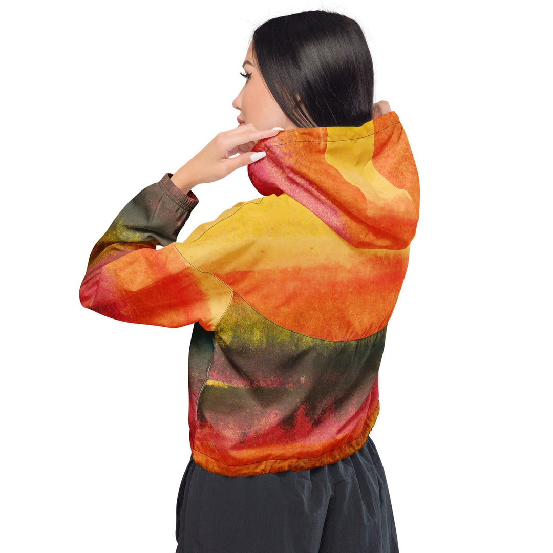 Womens Cropped Windbreaker Jacket Autumn Fall Watercolor Abstract