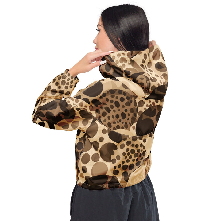 Womens Cropped Windbreaker Jacket Beige Brown Spotted Print