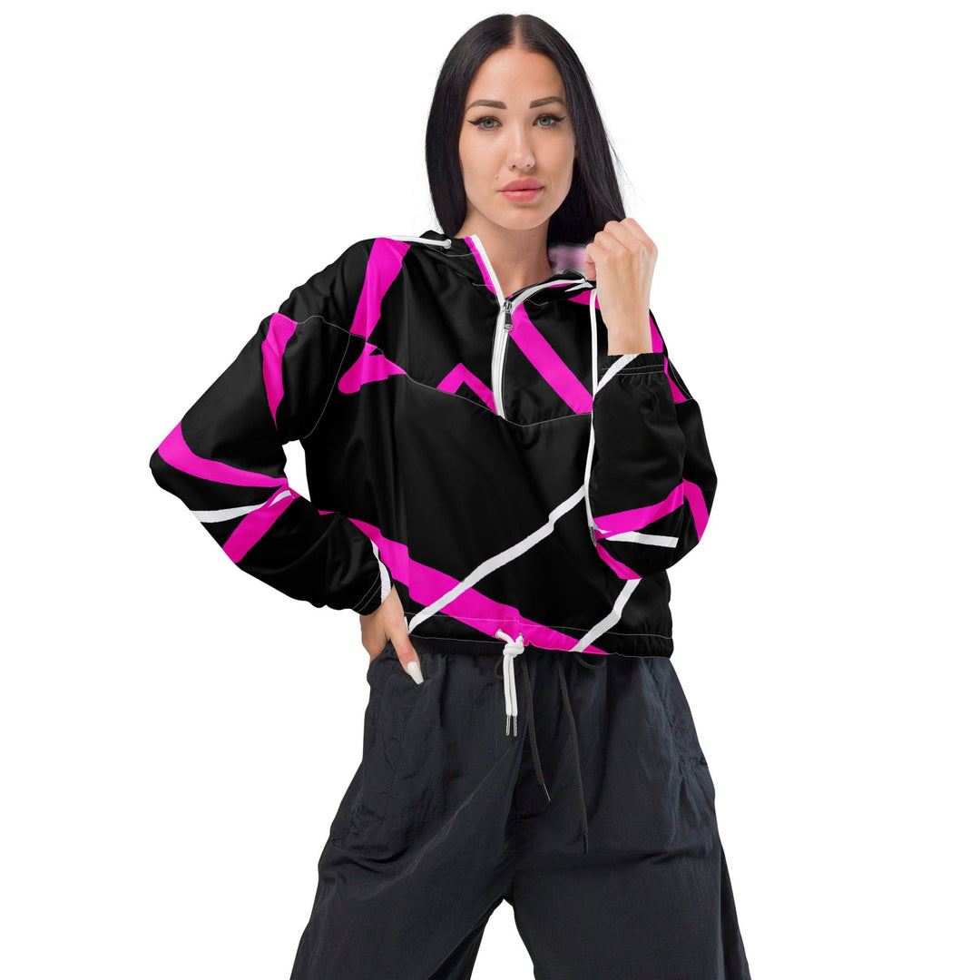 Womens Cropped Windbreaker Jacket Black and Pink Pattern 2