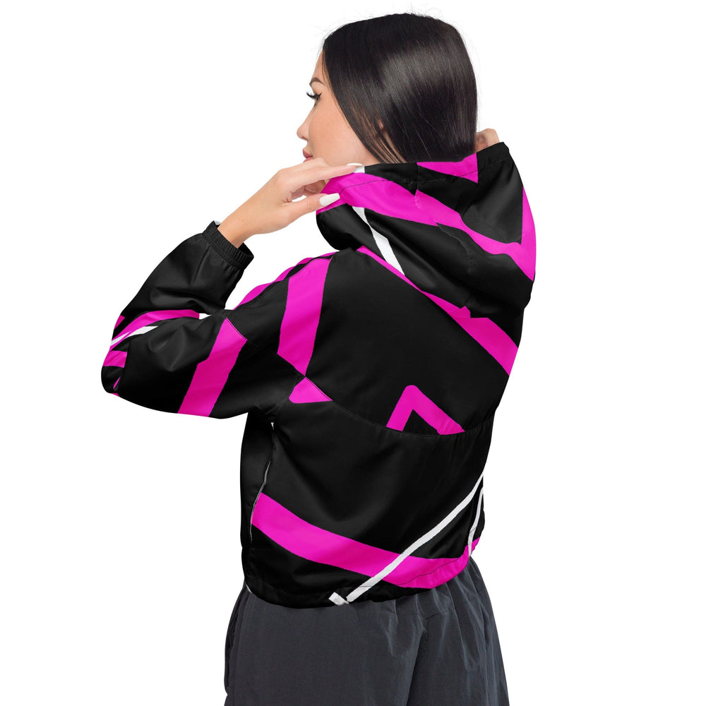 Womens Cropped Windbreaker Jacket Black And Pink Pattern 2