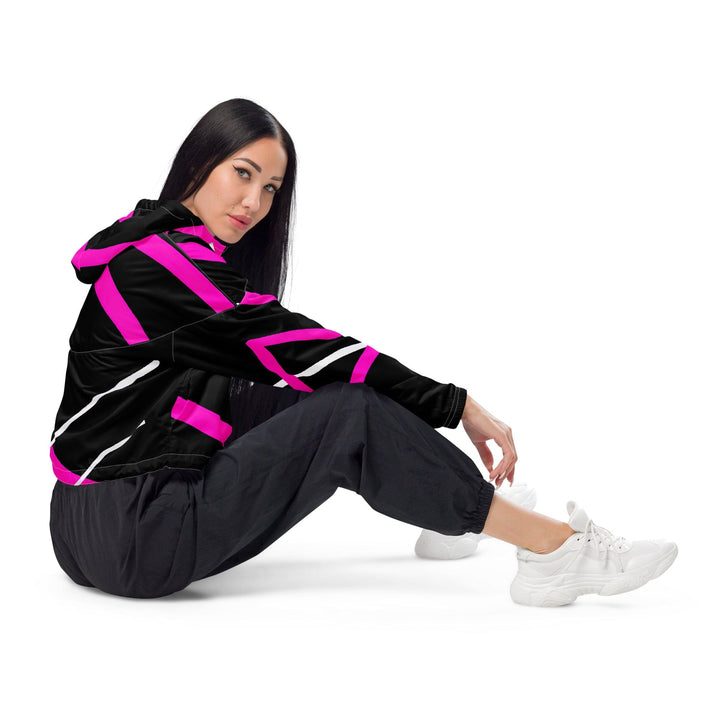 Womens Cropped Windbreaker Jacket Black and Pink Pattern 2