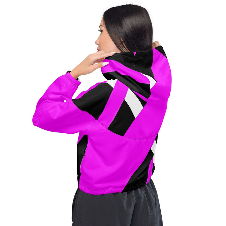 Womens Cropped Windbreaker Jacket Black and Pink Pattern