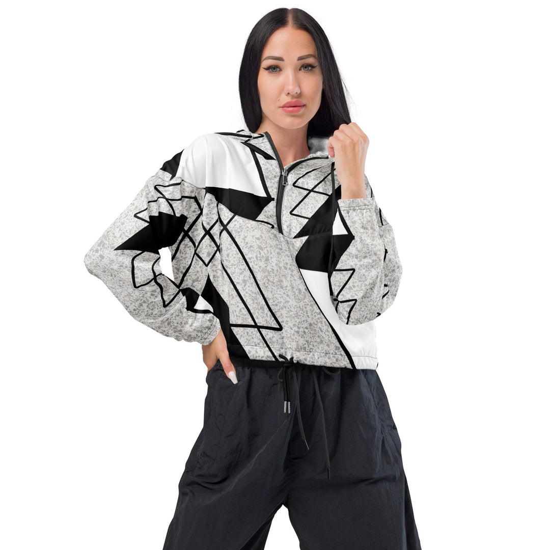 Womens Cropped Windbreaker Jacket Black and White Ash Grey