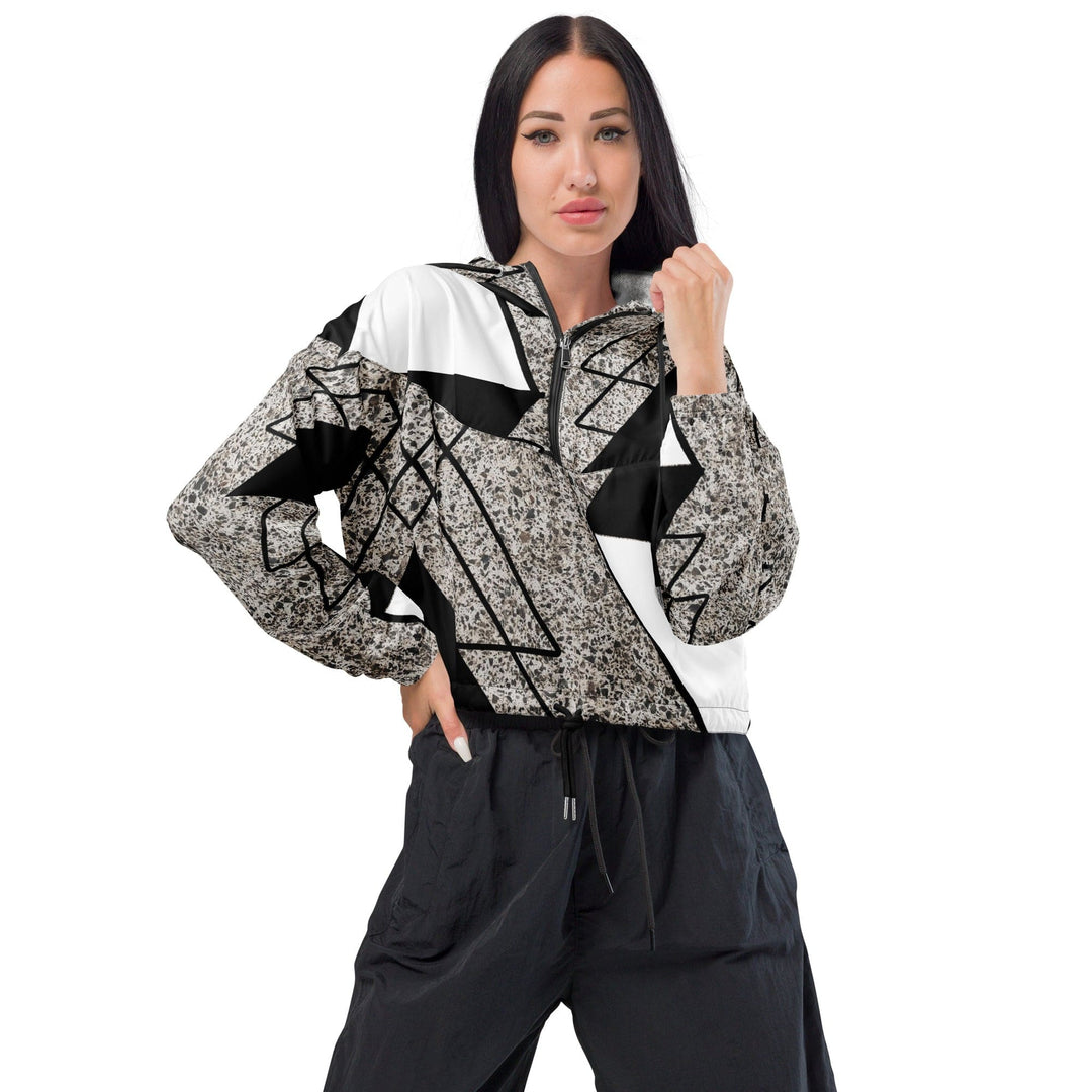 Womens Cropped Windbreaker Jacket Black and White Triangular