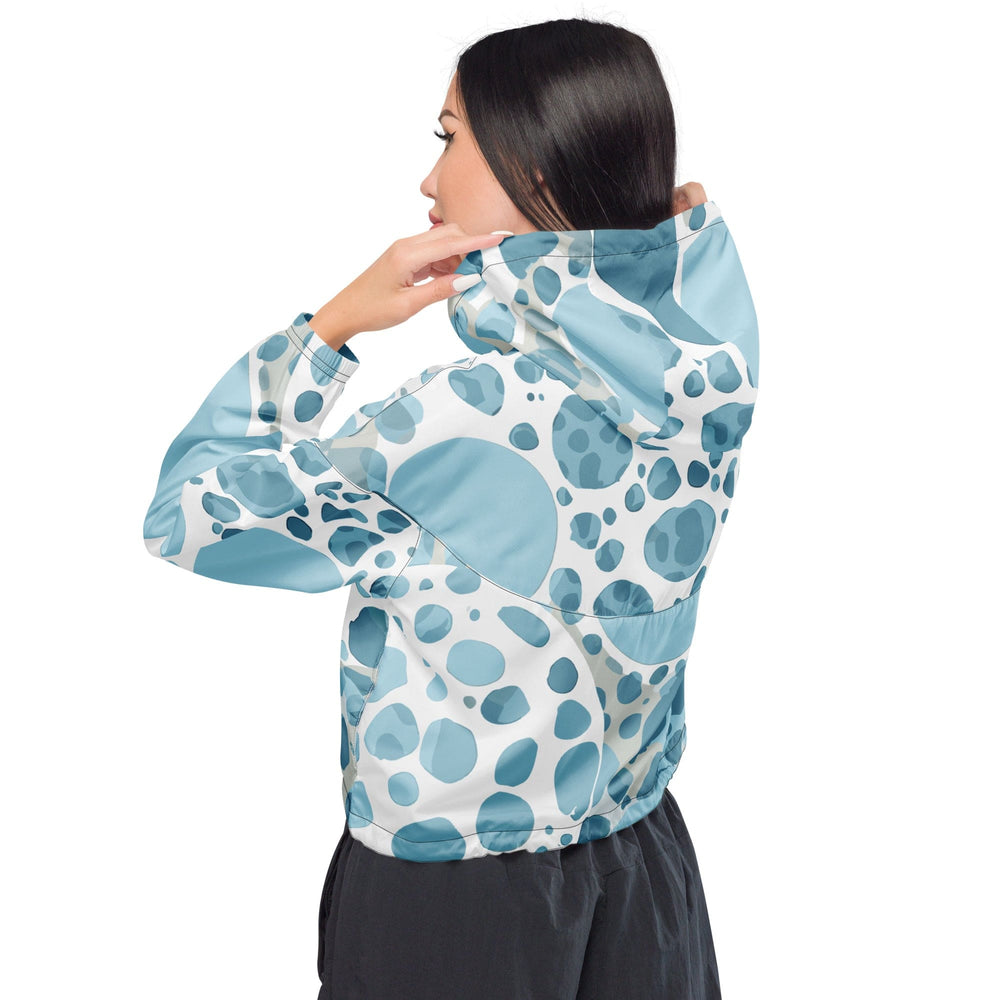 Womens Cropped Windbreaker Jacket Blue and White Circular Spotted