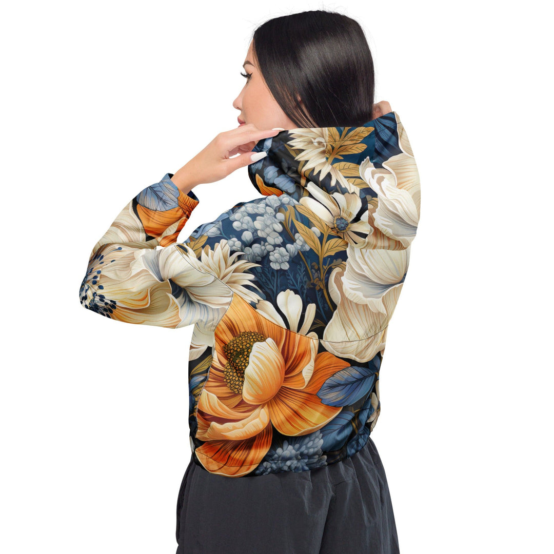 Womens Cropped Windbreaker Jacket Floral Blue Print