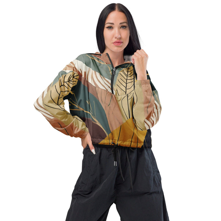 Womens Cropped Windbreaker Jacket Boho Style Print 4