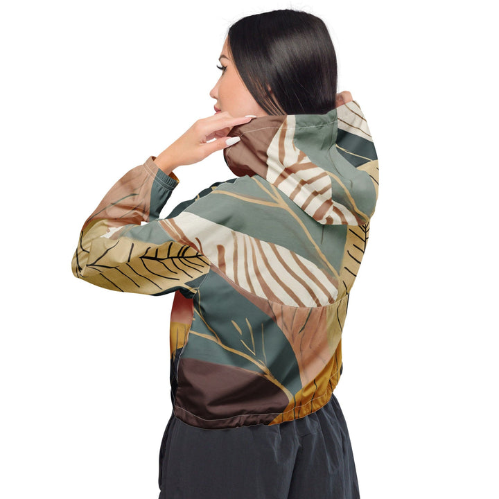 Womens Cropped Windbreaker Jacket Boho Style Print 4