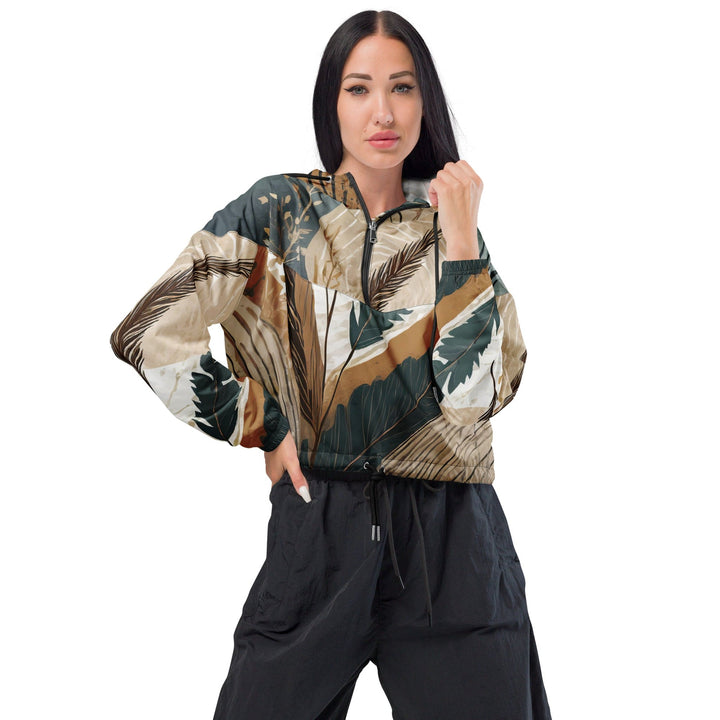 Womens Cropped Windbreaker Jacket Boho Style Print