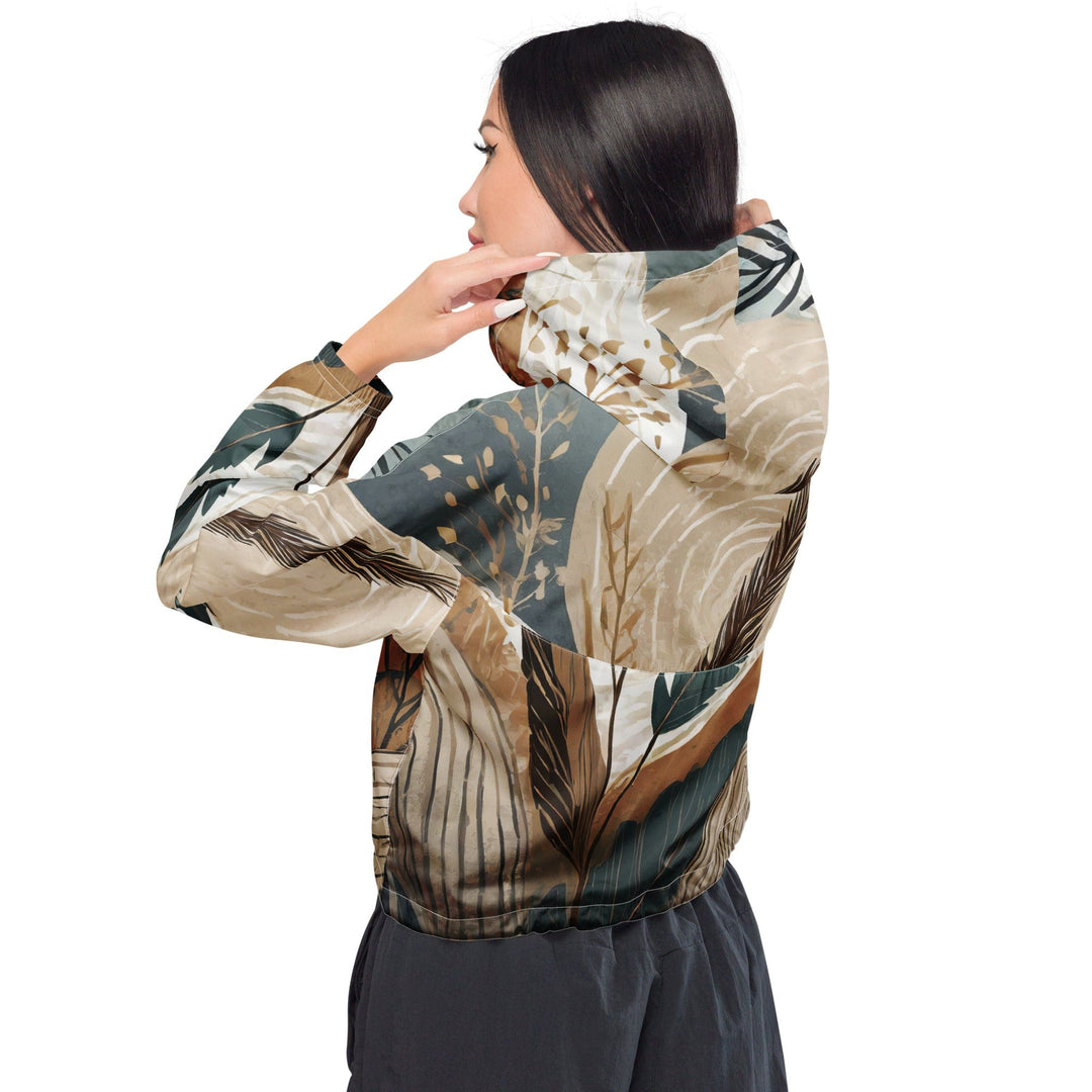 Womens Cropped Windbreaker Jacket Boho Style Print