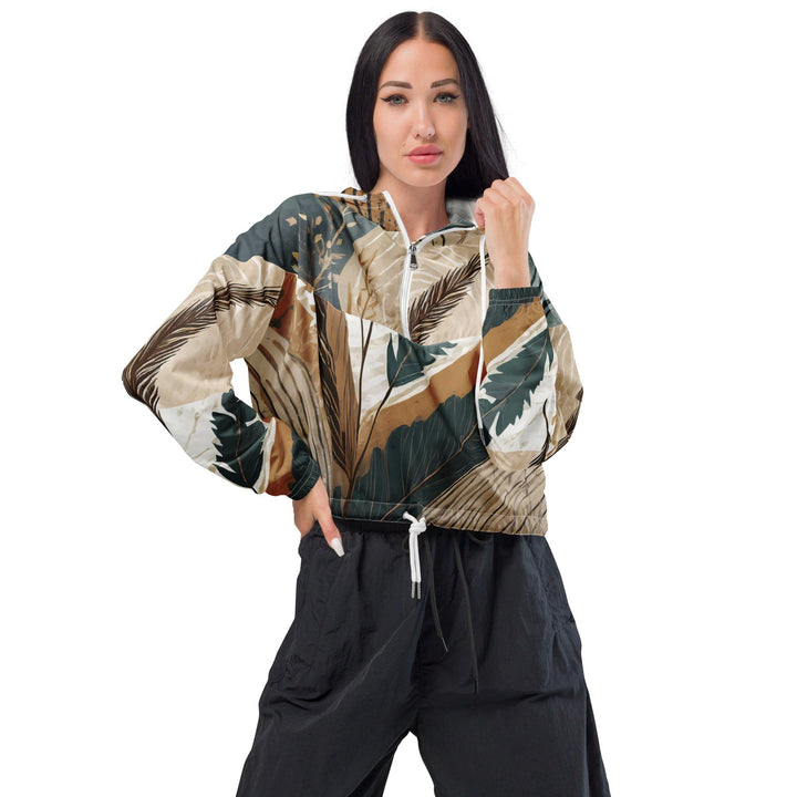 Womens Cropped Windbreaker Jacket Boho Style Print