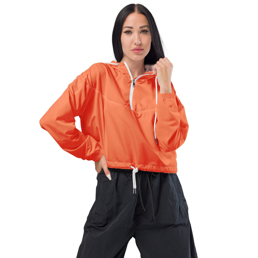 Womens Cropped Windbreaker Jacket Coral Orange Red