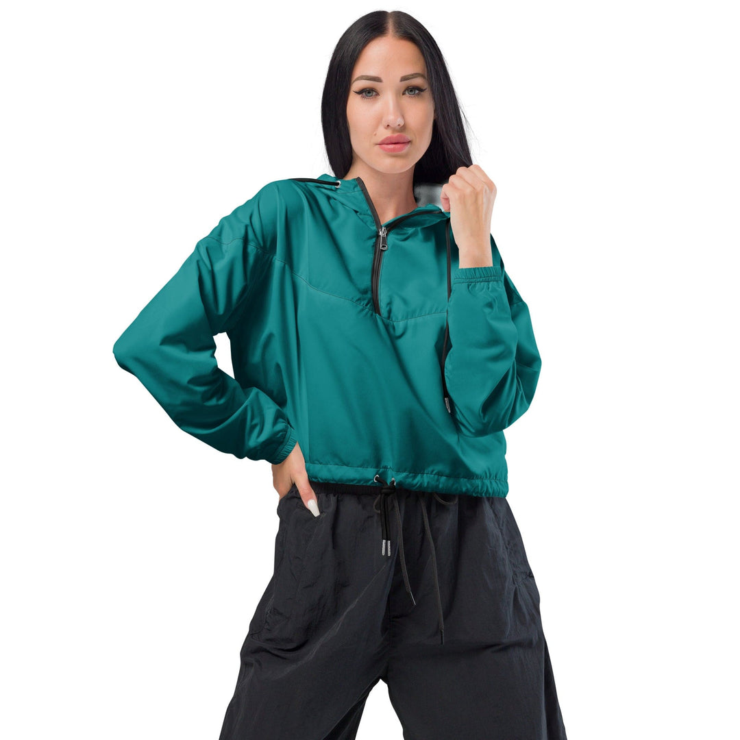 Womens Cropped Windbreaker Jacket Dark Teal Green