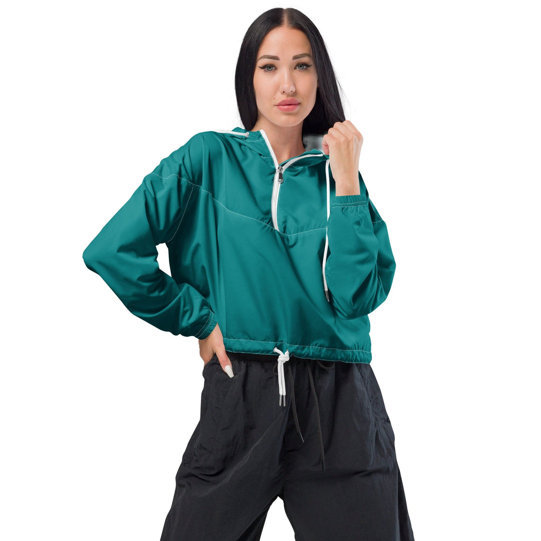 Womens Cropped Windbreaker Jacket - Dark Teal Green