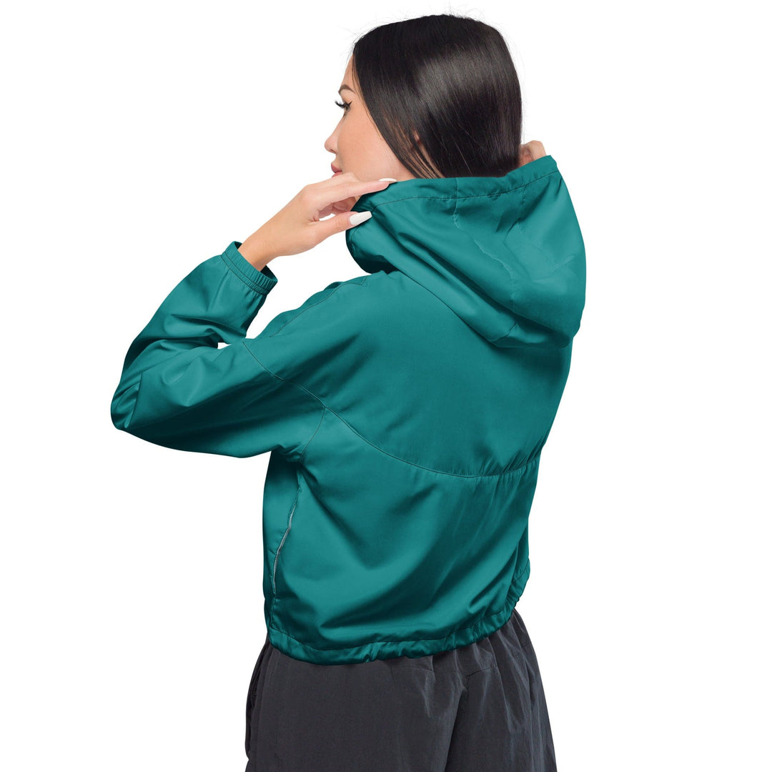 Womens Cropped Windbreaker Jacket - Dark Teal Green