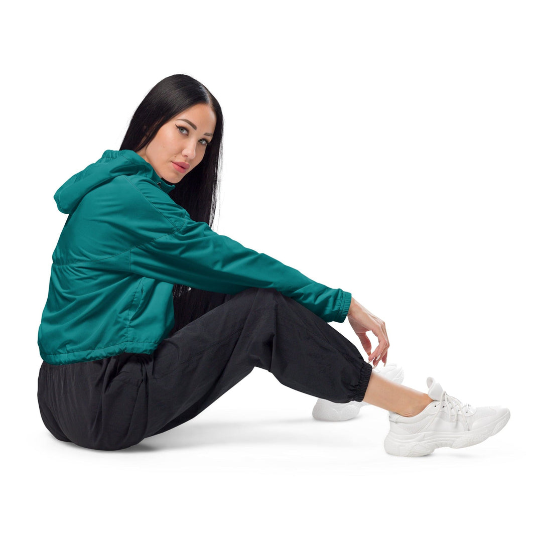 Womens Cropped Windbreaker Jacket - Dark Teal Green