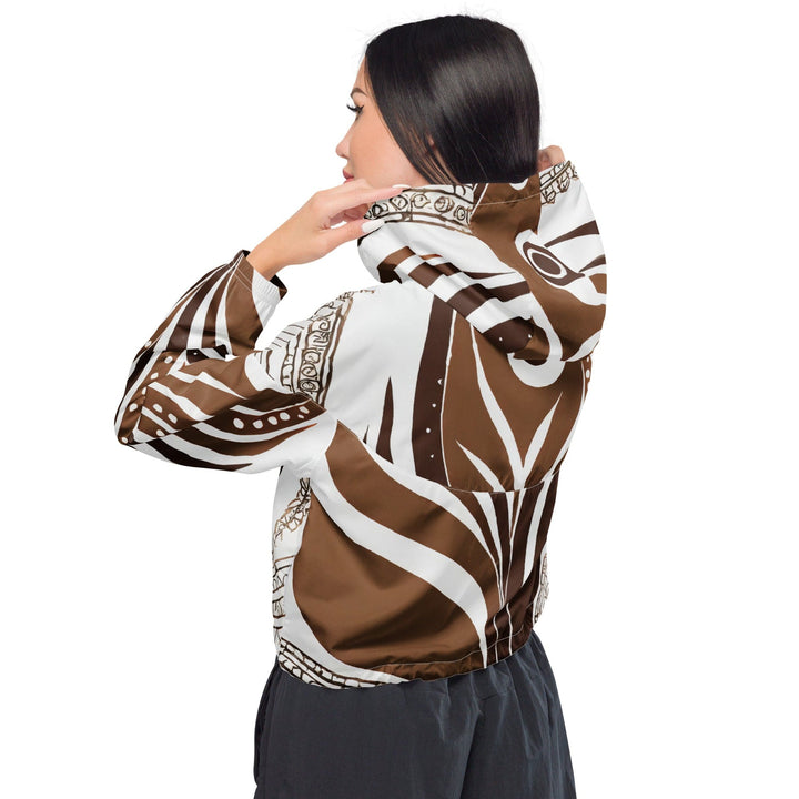 Womens Cropped Windbreaker Jacket Brown Floral Lines 3