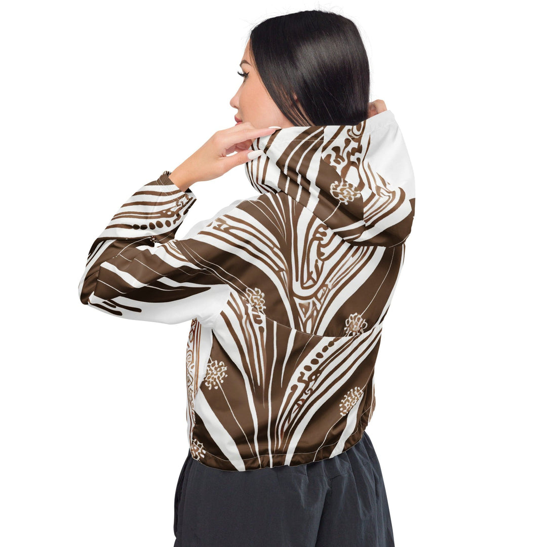 Womens Cropped Windbreaker Jacket Brown Floral Lines 2