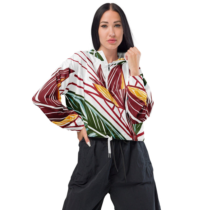 Womens Cropped Windbreaker Jacket Colorful Floral Lines