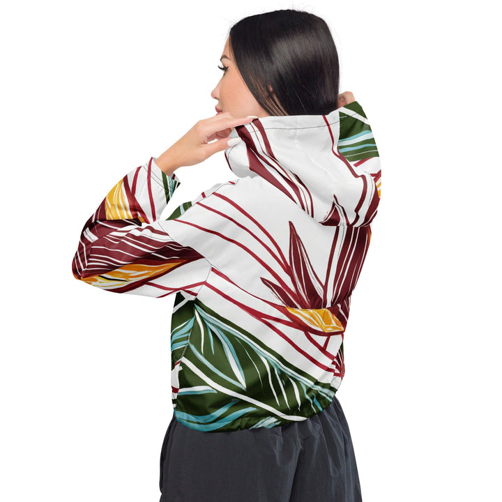 Womens Cropped Windbreaker Jacket Colorful Floral Lines