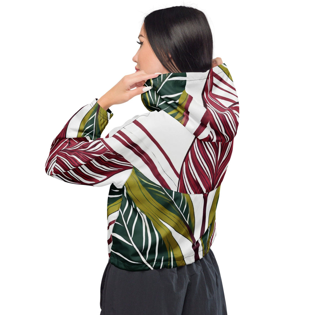 Womens Cropped Windbreaker Jacket Floral Line Art Print 8331