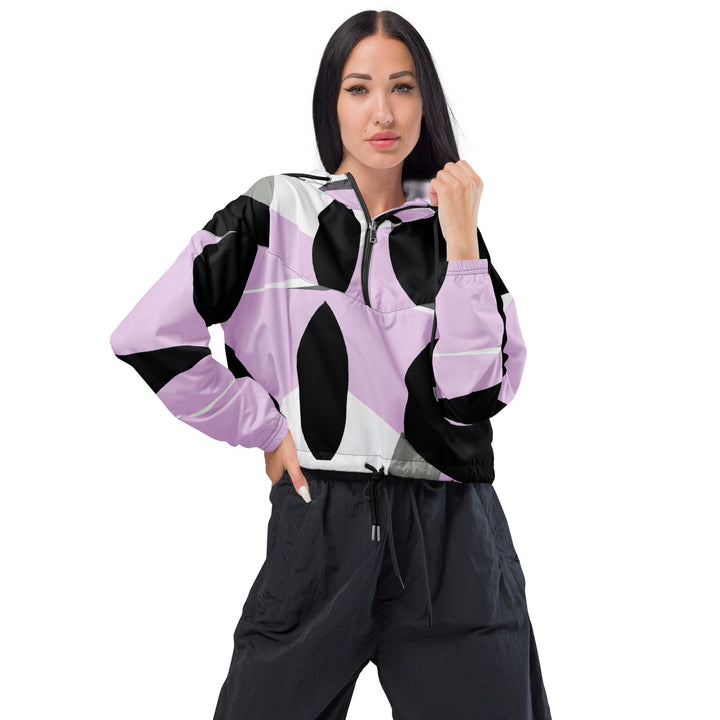 Womens Cropped Windbreaker Jacket Geometric Lavender and Black 2