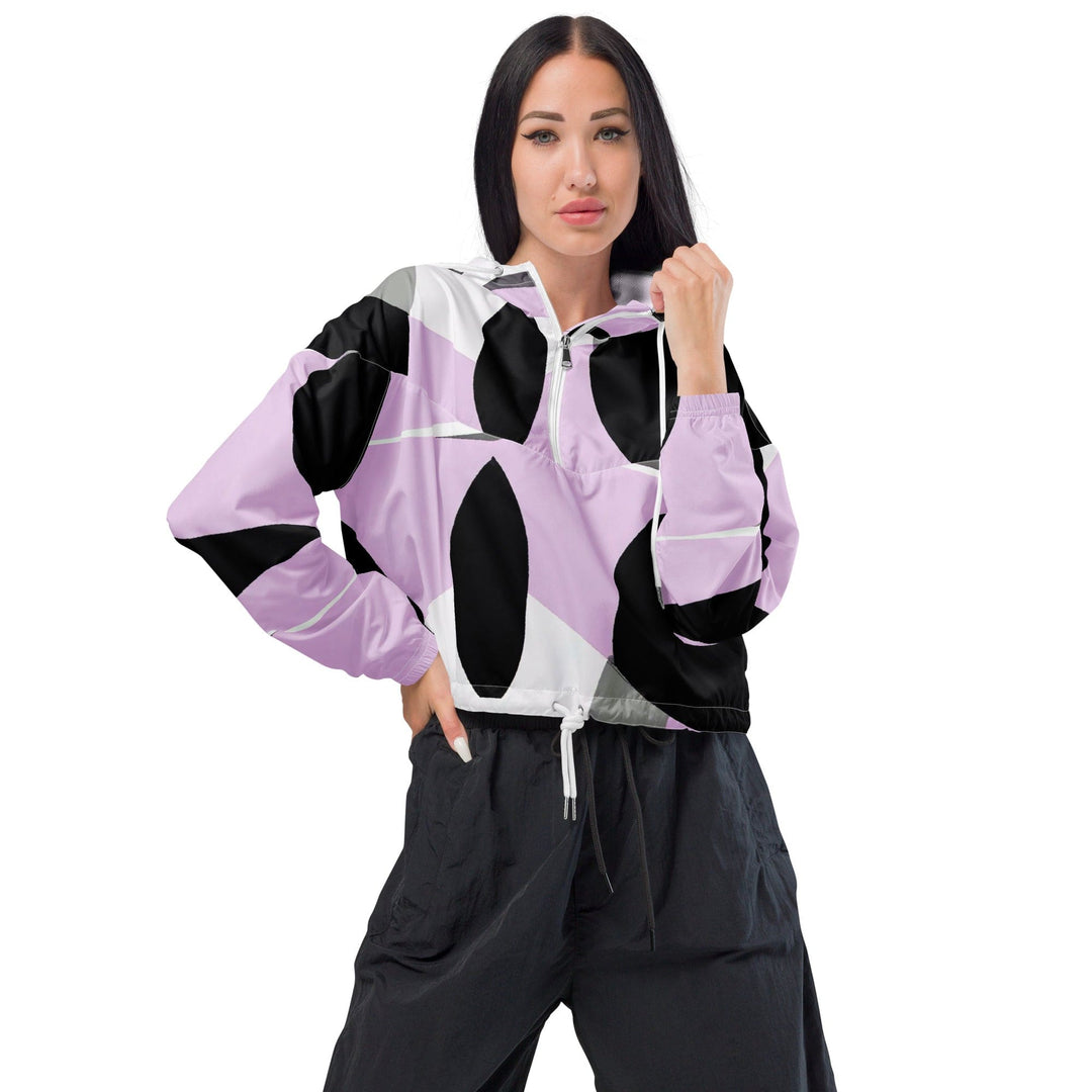 Womens Cropped Windbreaker Jacket Geometric Lavender and Black 2