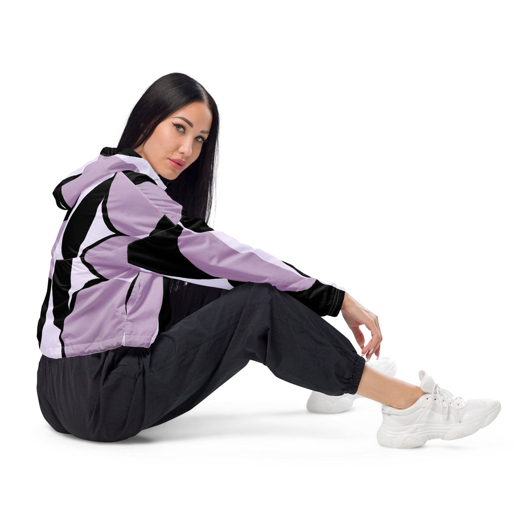 Womens Cropped Windbreaker Jacket Geometric Lavender and Black