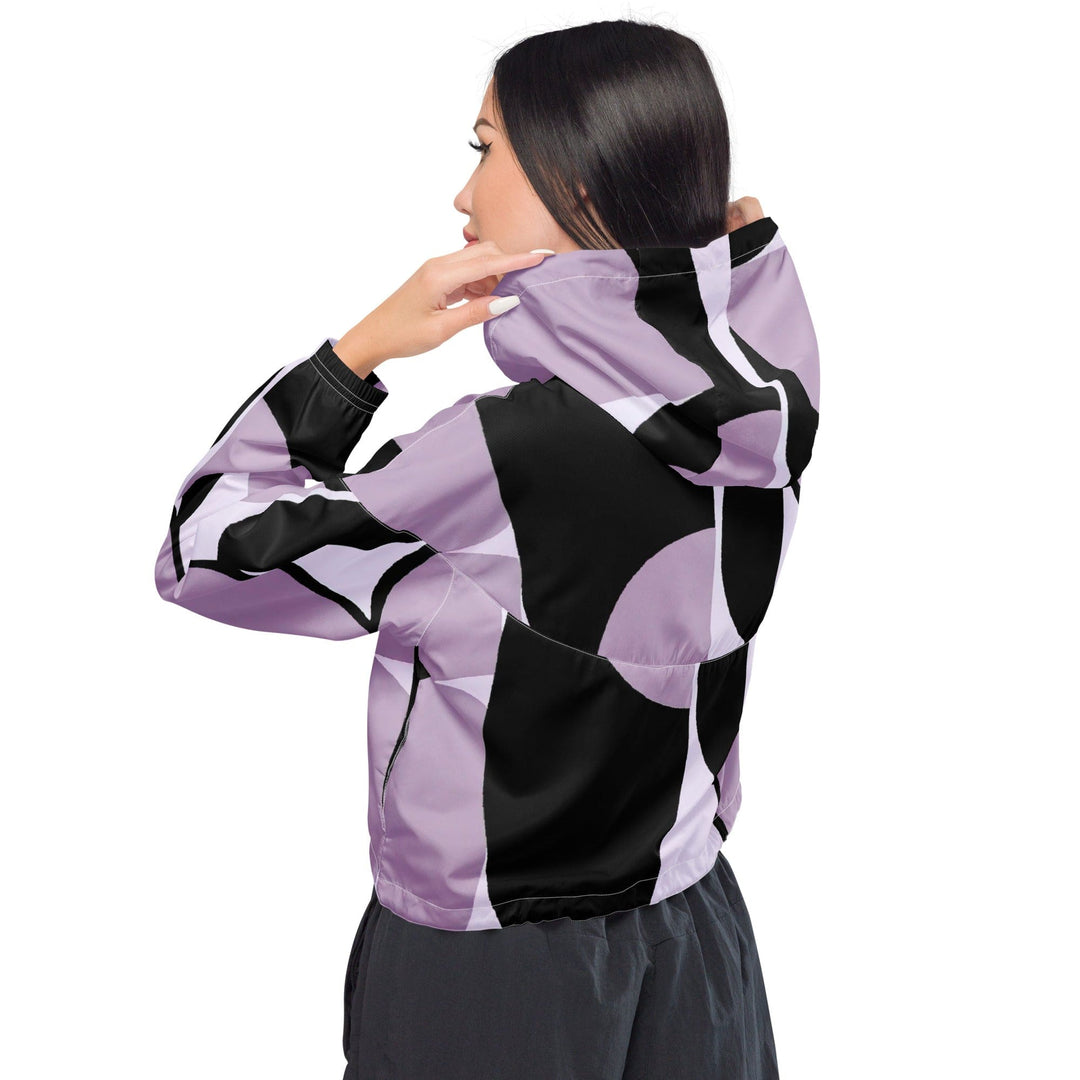 Womens Cropped Windbreaker Jacket Geometric Lavender and Black