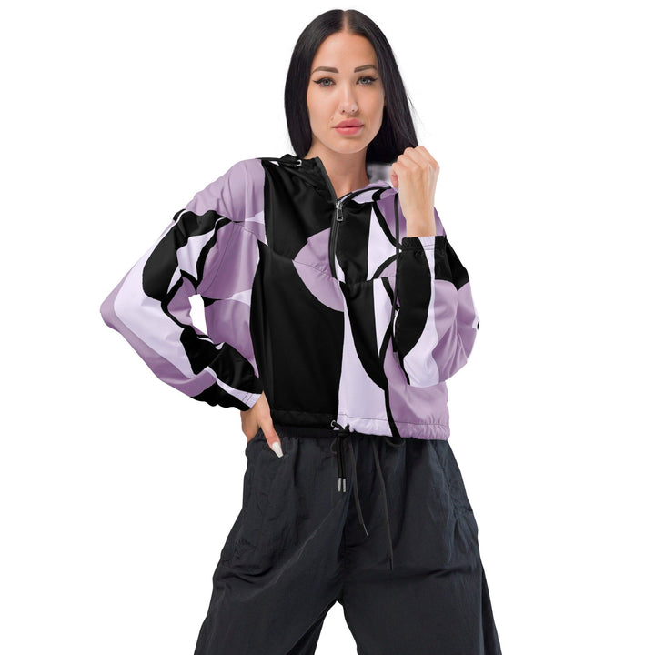 Womens Cropped Windbreaker Jacket Geometric Lavender and Black