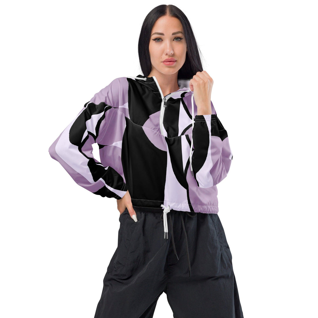 Womens Cropped Windbreaker Jacket Geometric Lavender and Black